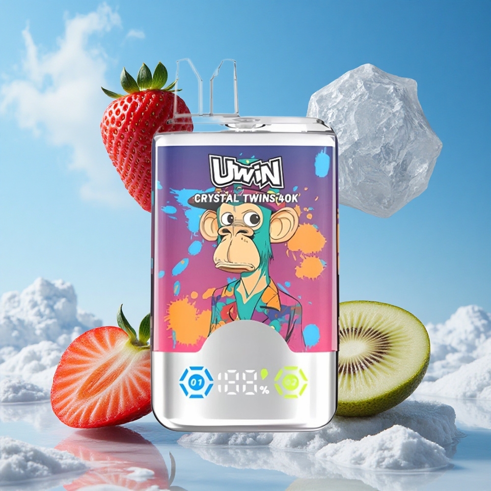 Aardbei Kiwi Druif IJs UWIN Crystal Twins 40000 Puff Capaciteit Belgie Groothandel