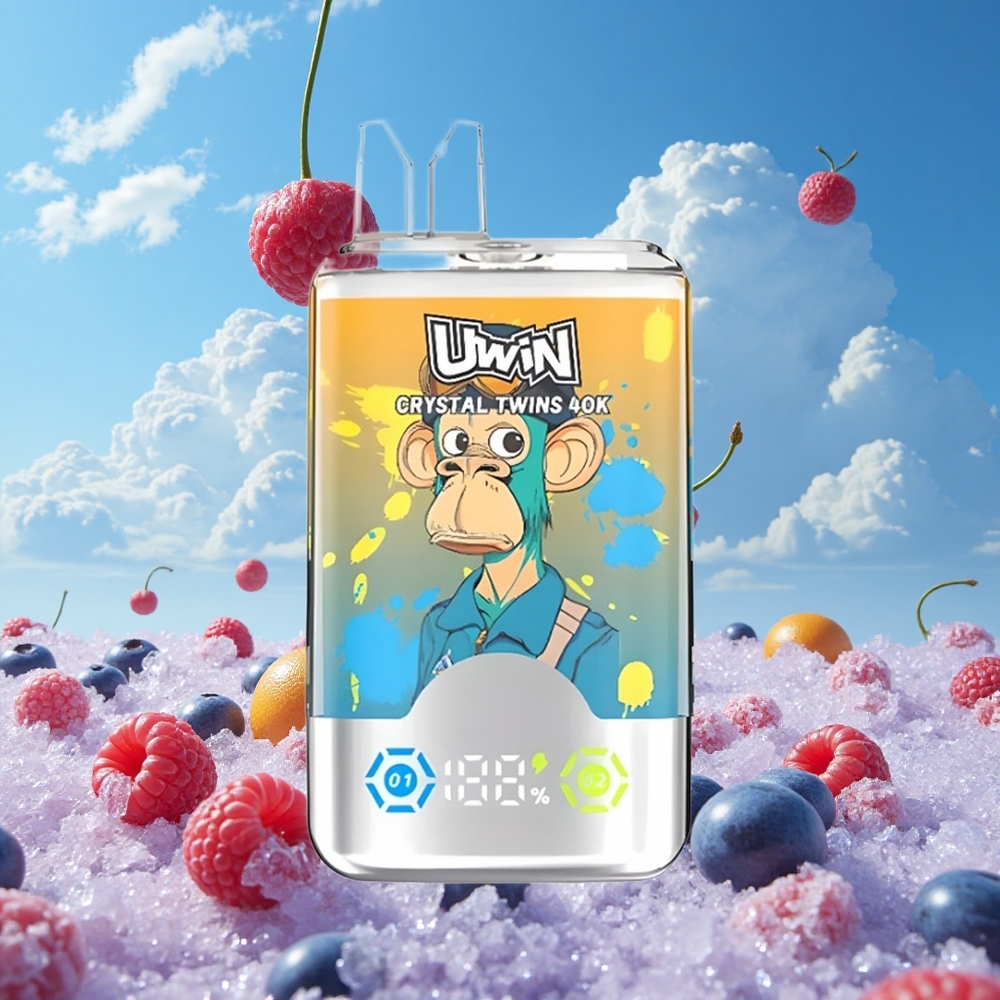 Blauwe Bes Framboos Kers IJs UWIN Crystal Twins 40000 Puff Capaciteit Mesh Spoel Belgie Groothandel