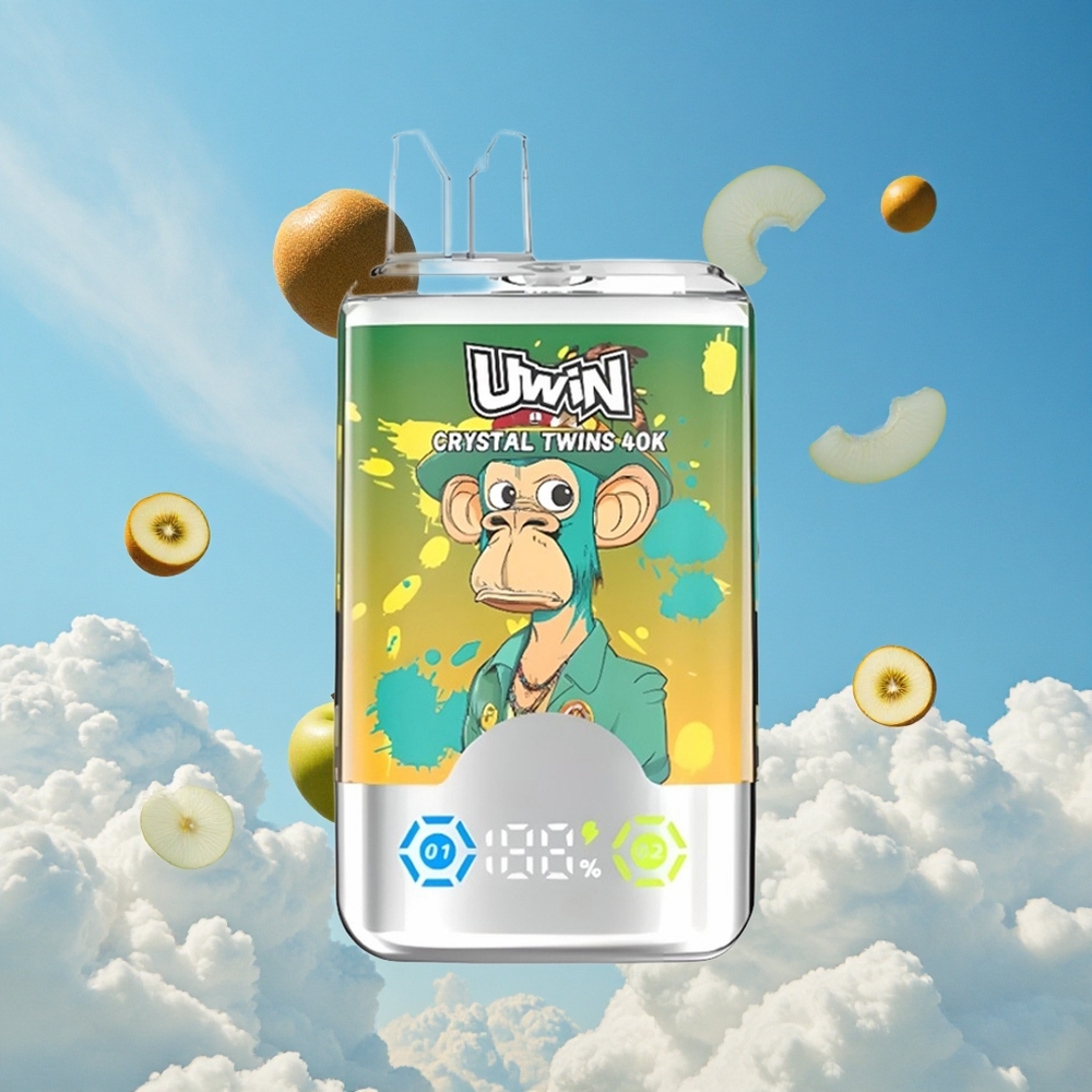 Kiwi Passievrucht Guava Twee Appel UWIN Crystal Twins 40000 Puffs Oplaadbaar Ontwerp Belgie Groothandel