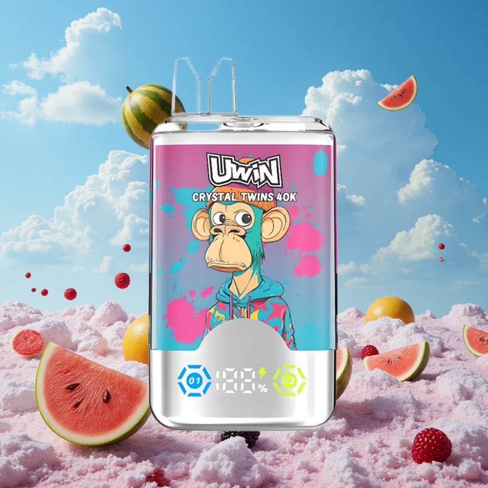 Watermeloen IJs Gemengde Bessen UWIN Crystal Twins 40000 Puffs Oplaadbaar Belgie Groothandel