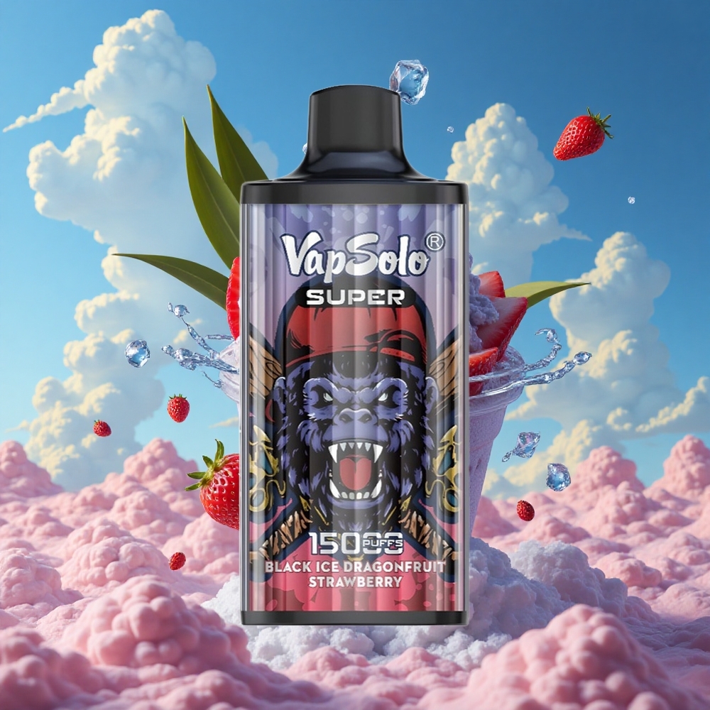 Zwarte IJsdraak Aardbei Vapsolo Super 15000 Puffs 40ml Belgie Groothandel