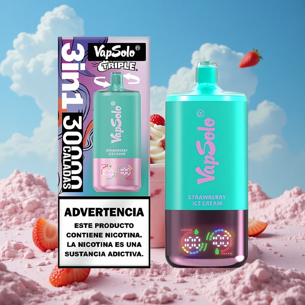 Aardbei Roomijs VapSolo Triple 30000 Puffs 40ml Belgie Groothandel