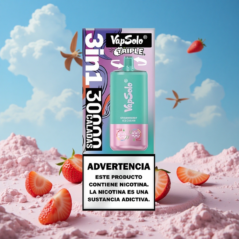 Aardbei Roomijs VapSolo Triple 30000 Puffs 40ml Belgie Groothandel
