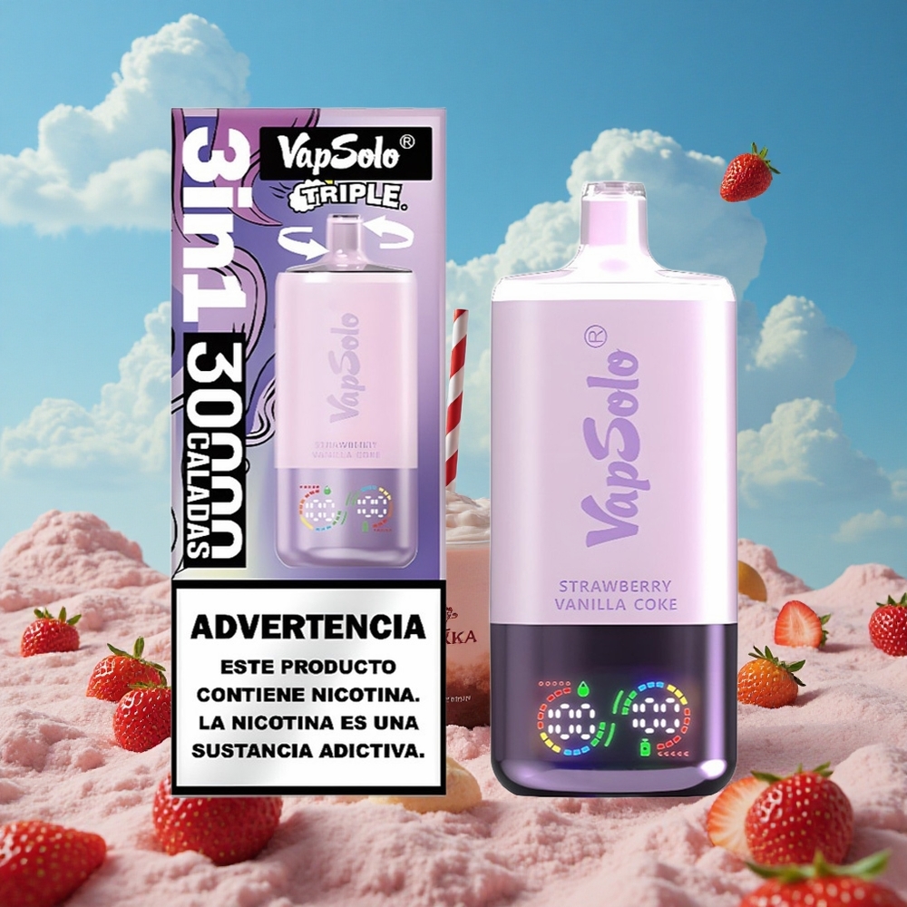 Aardbei Vanille Cola VapSolo Triple 30000 Puffs Wegwerp Vape 40ml Belgie Groothandel