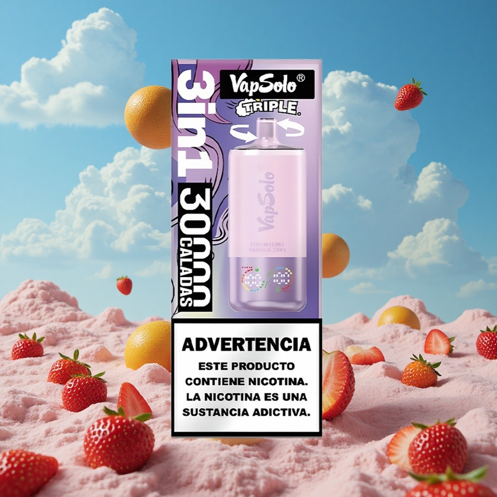 Aardbei Vanille Cola VapSolo Triple 30000 Puffs Wegwerp Vape 40ml Belgie Groothandel