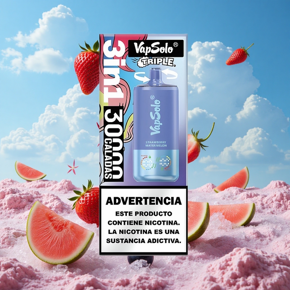 Aardbei Watermeloen & Bosbes Ijs VapSolo Triple 30000 Puffs 40ml Belgie Groothandel