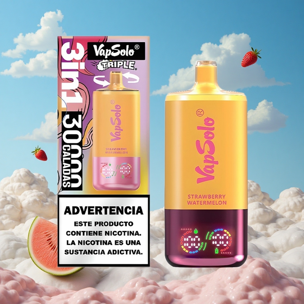 Aardbei Watermeloen & Citroen Perzik VapSolo Triple 30000 Puffs 40ml Belgie Groothandel