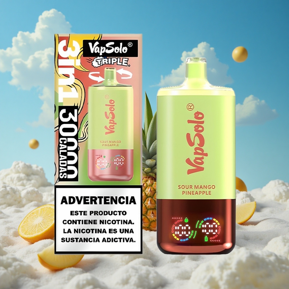 Zure Mango Ananas VapSolo Triple 30000 Puffs 40ml Belgie Groothandel