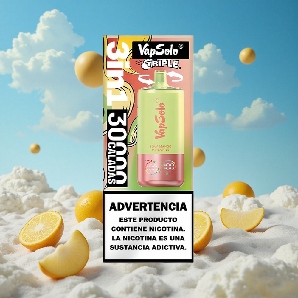 Zure Mango Ananas VapSolo Triple 30000 Puffs 40ml Belgie Groothandel