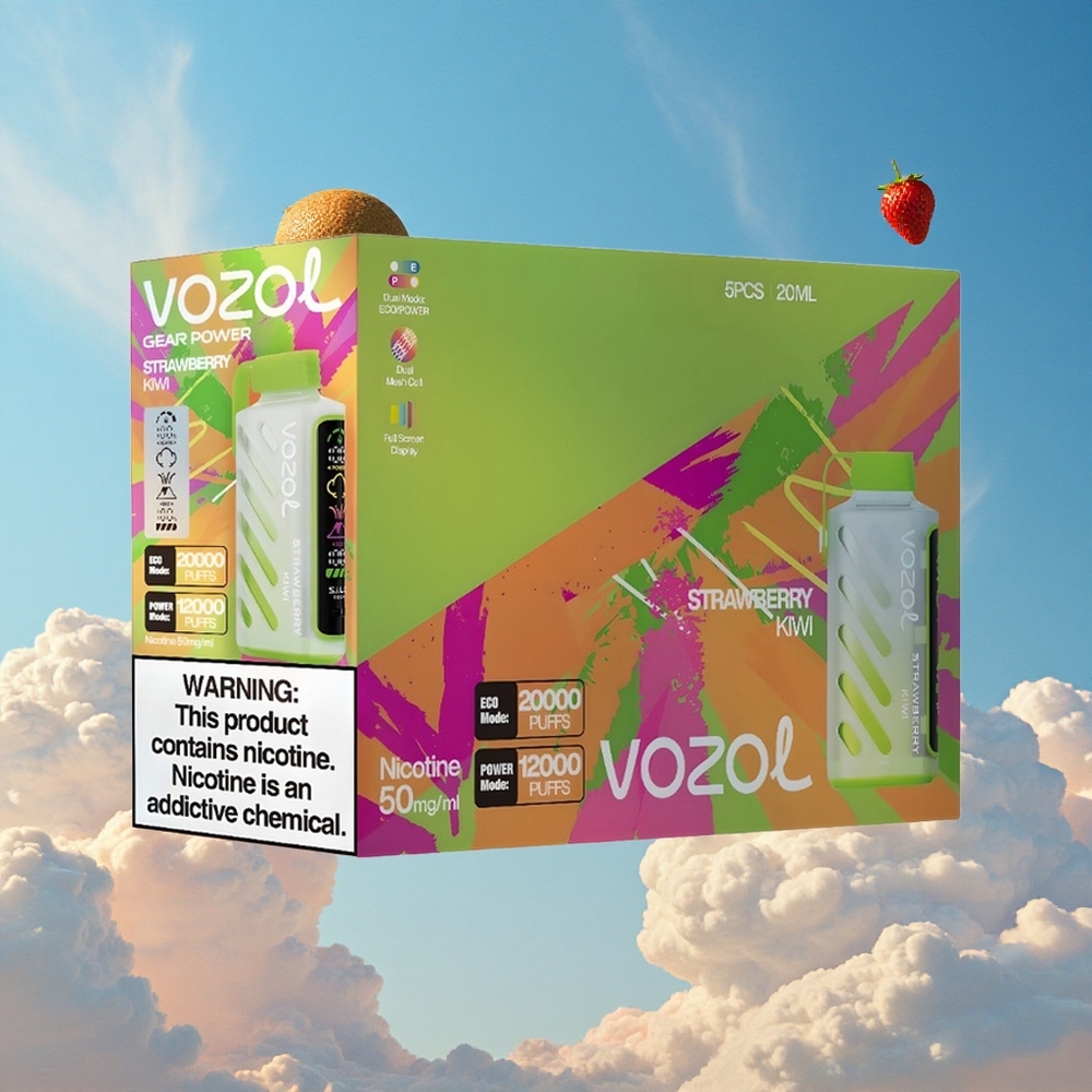 Aardbei Kiwi VOZOL Gear Power 20000 Puffs Dubbele Mesh Spoel Coil Belgie Groothandel
