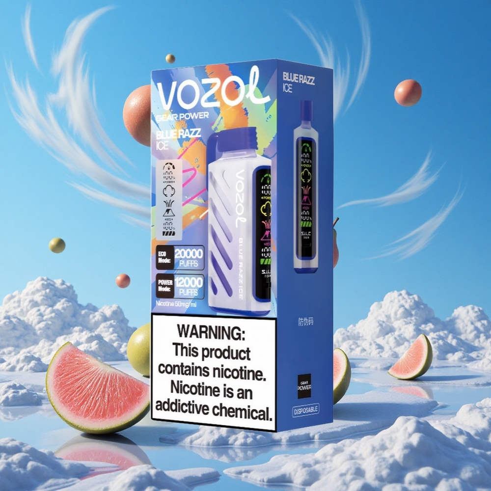 Blauwe Framboos IJs VOZOL Gear Power 20000 Puffs Dubbele Mesh Spoel Coil Belgie Groothandel