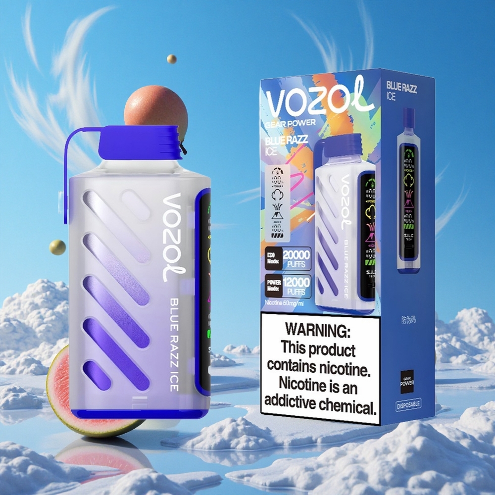 Blauwe Framboos IJs VOZOL Gear Power 20000 Puffs Dubbele Mesh Spoel Coil Belgie Groothandel