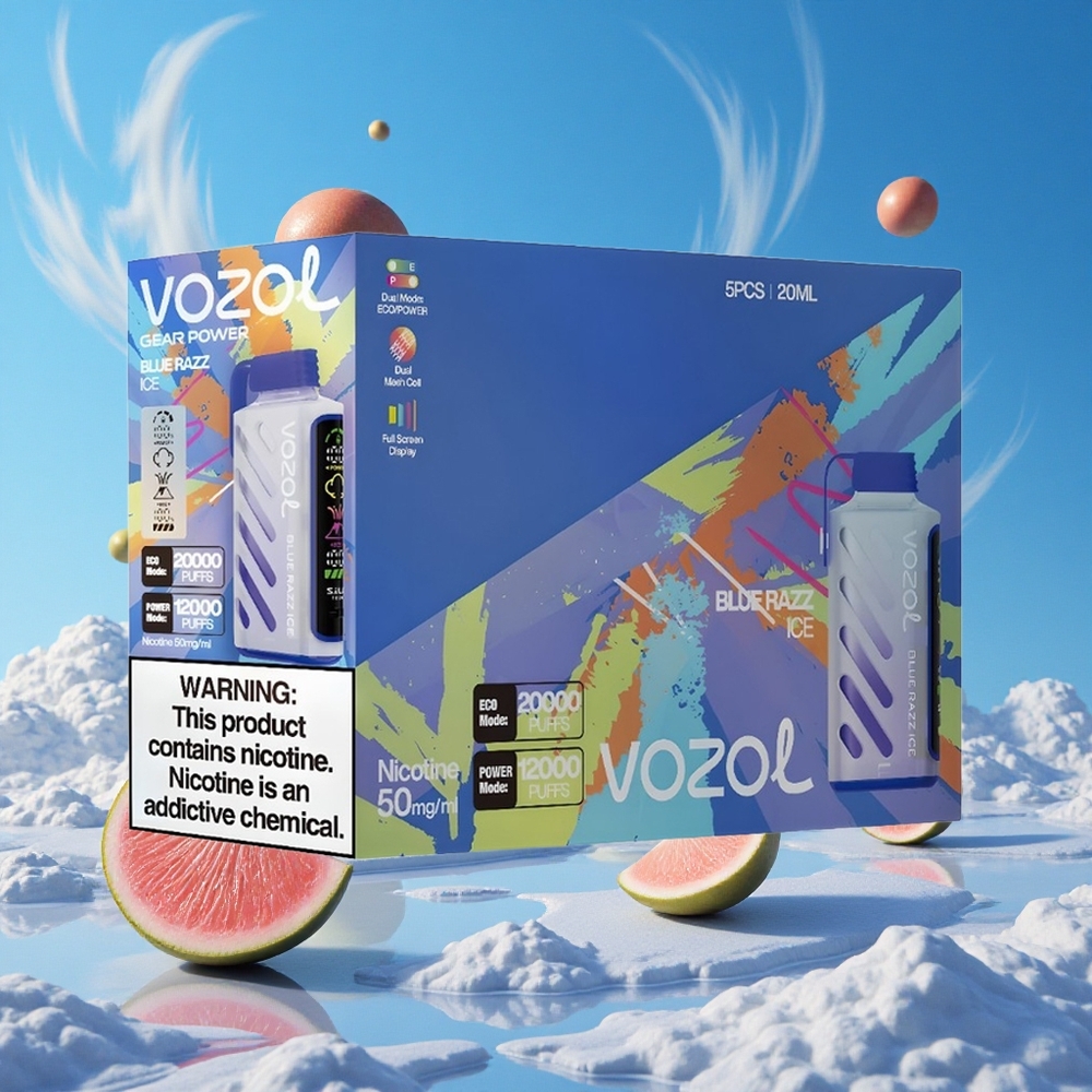 Blauwe Framboos IJs VOZOL Gear Power 20000 Puffs Dubbele Mesh Spoel Coil Belgie Groothandel