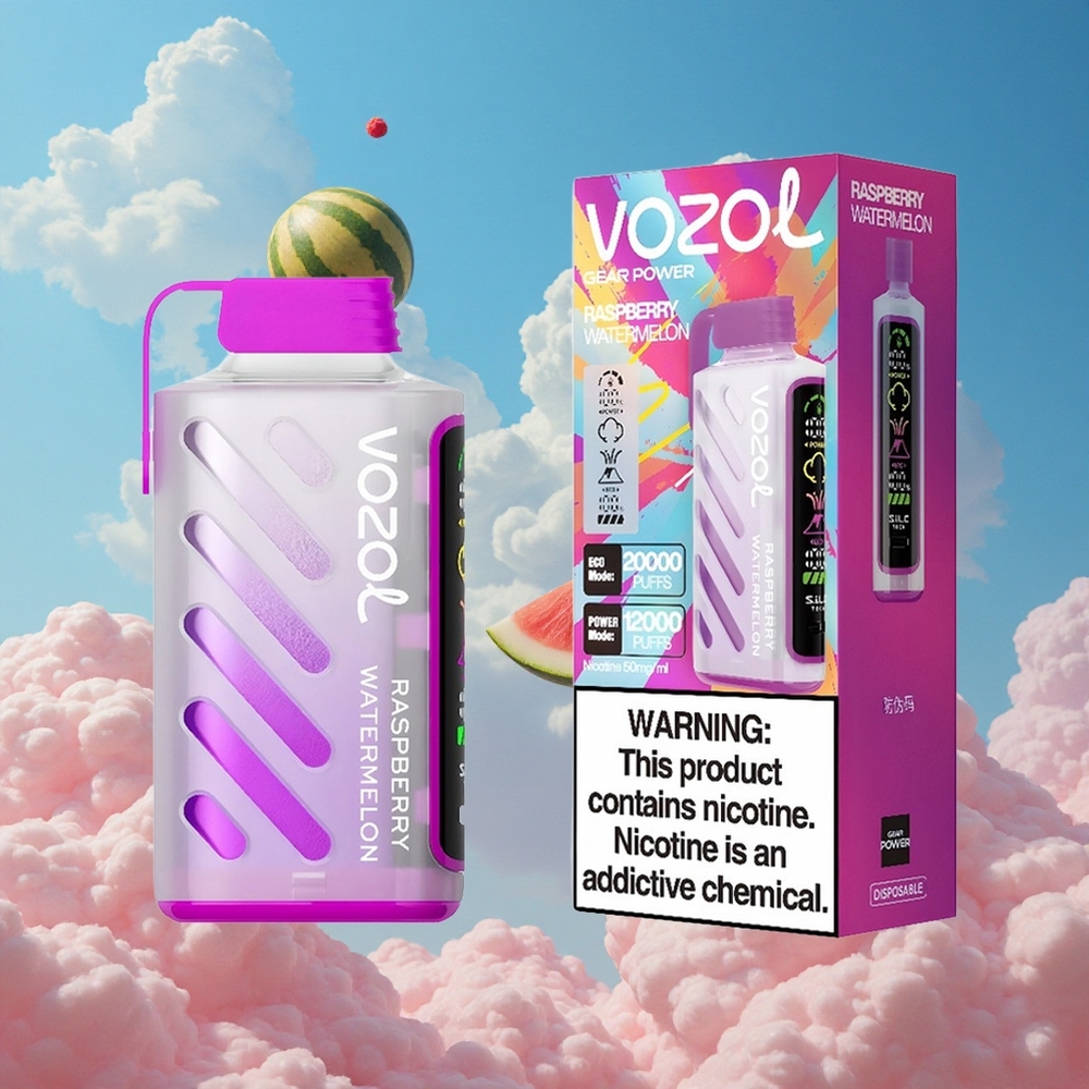 Framboos Watermeloen VOZOL Gear Power 20000 Puffs Dubbele Mesh Spoel Coil Belgie Groothandel