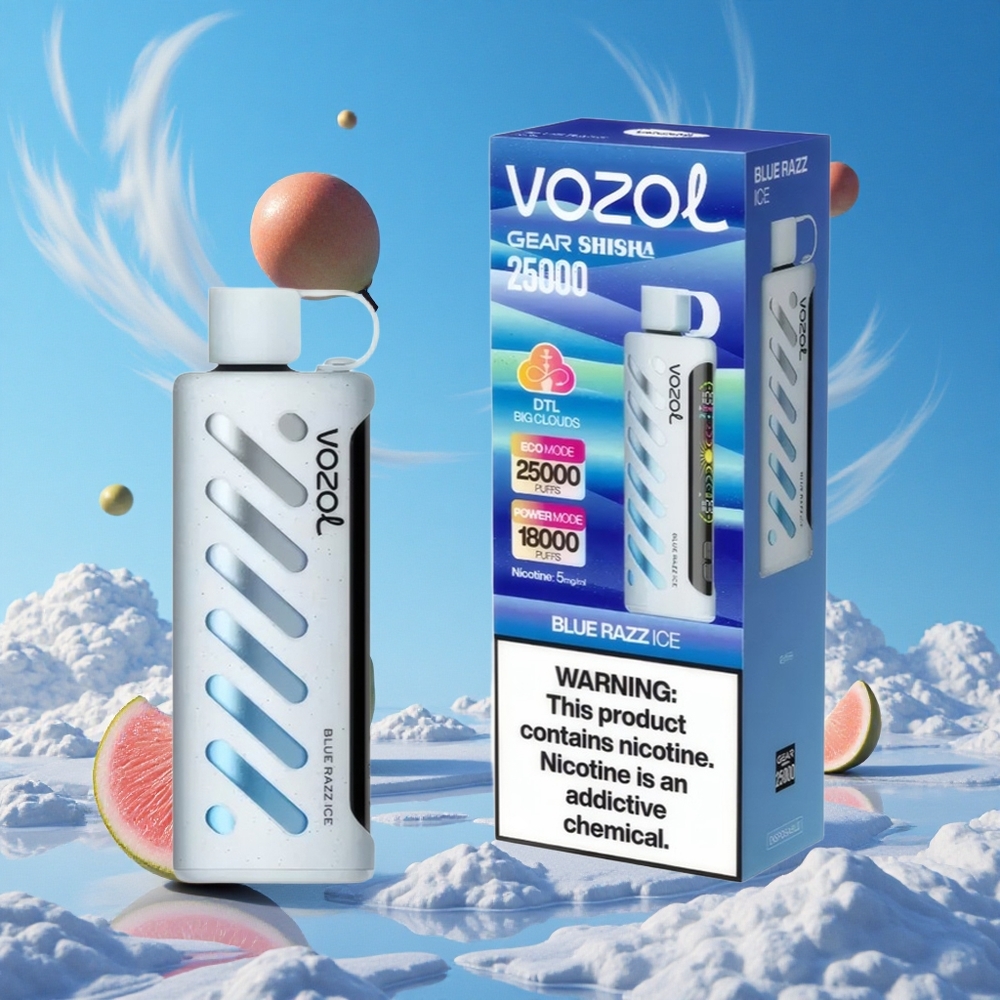 Blauwe Razz IJs VOZOL Gear Shisha 25000 Puffs Dubbele Mesh Spoel Dual Modes Belgie Groothandel