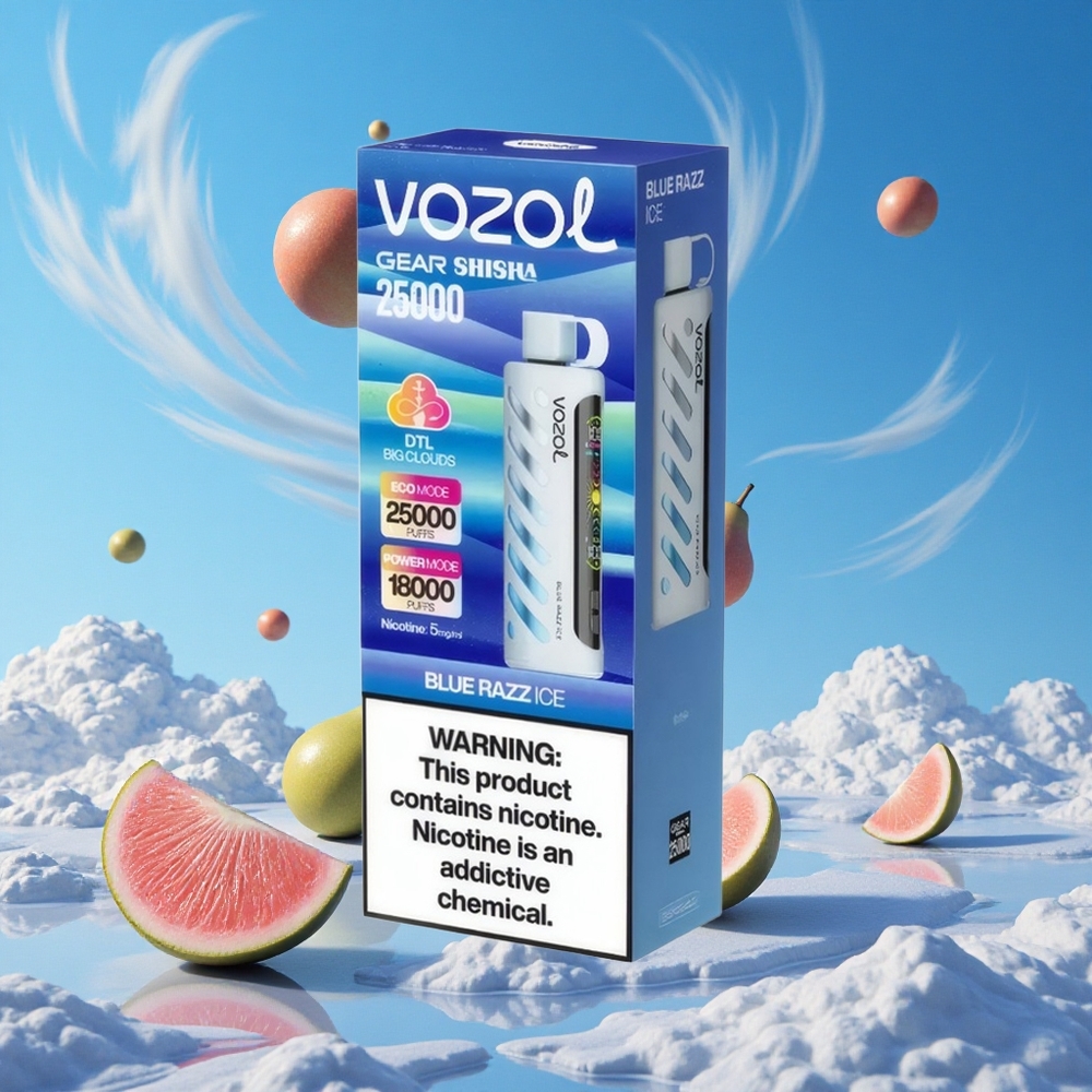 Blauwe Razz IJs VOZOL Gear Shisha 25000 Puffs Dubbele Mesh Spoel Dual Modes Belgie Groothandel