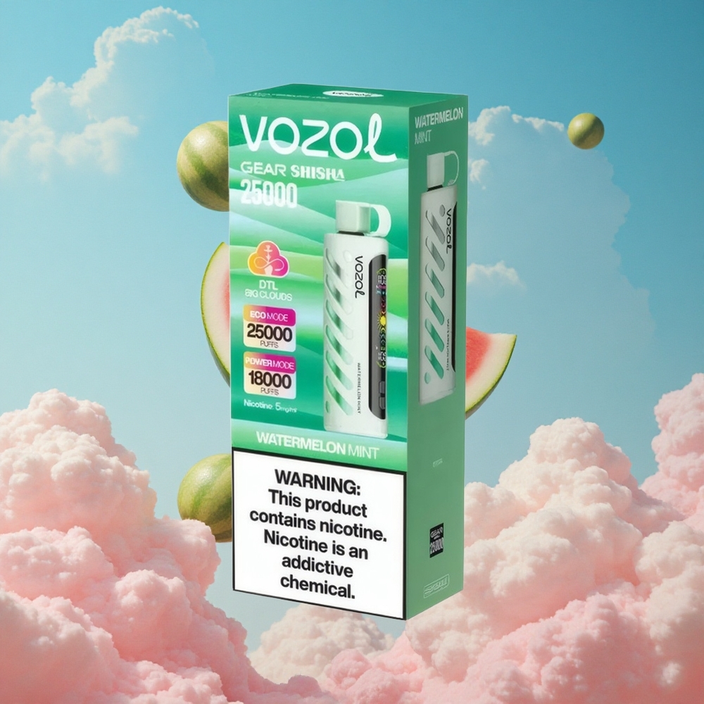 Watermunt Meloen VOZOL Gear Shisha 25000 Puffs Wegwerp Vape Dubbele Mesh Spoel Dual Modes Belgie Groothandel