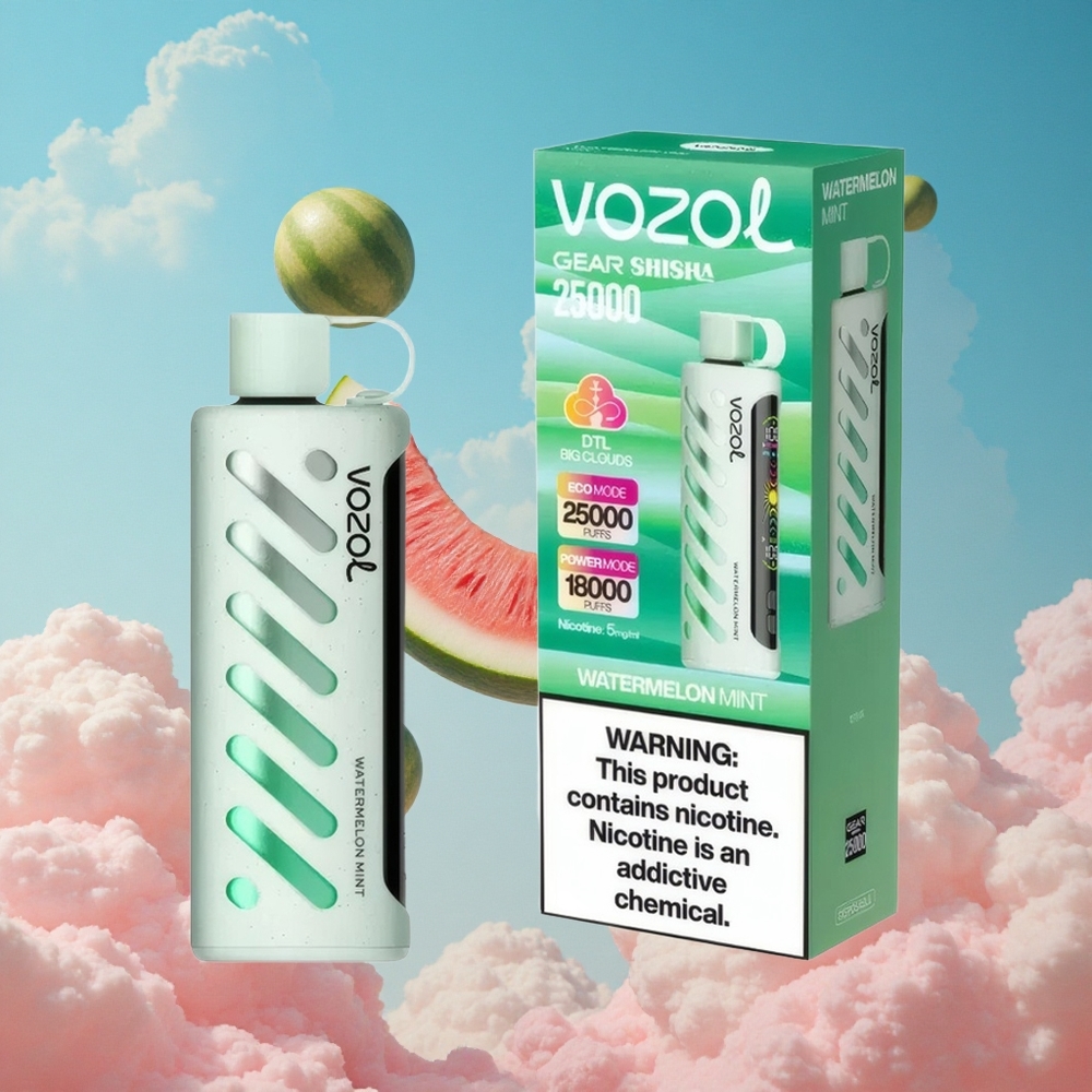 Watermunt Meloen VOZOL Gear Shisha 25000 Puffs Wegwerp Vape Dubbele Mesh Spoel Dual Modes Belgie Groothandel