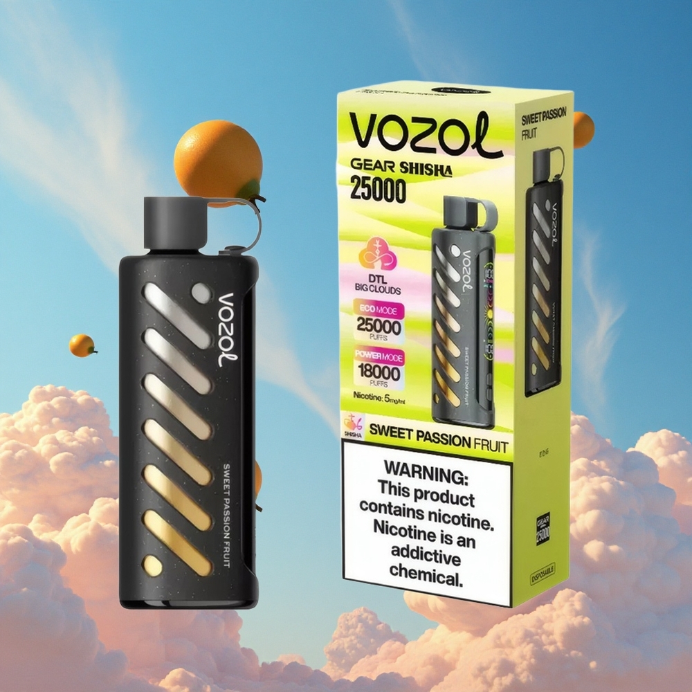 Zoete Passievrucht VOZOL Gear Shisha 25000 Puffs Dubbele Mesh Spoel Belgie Groothandel