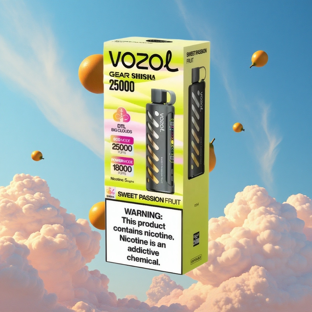 Zoete Passievrucht VOZOL Gear Shisha 25000 Puffs Dubbele Mesh Spoel Belgie Groothandel